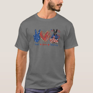 Camiseta Peace Love Heeler Dog Patriotic America Flag 4TJ