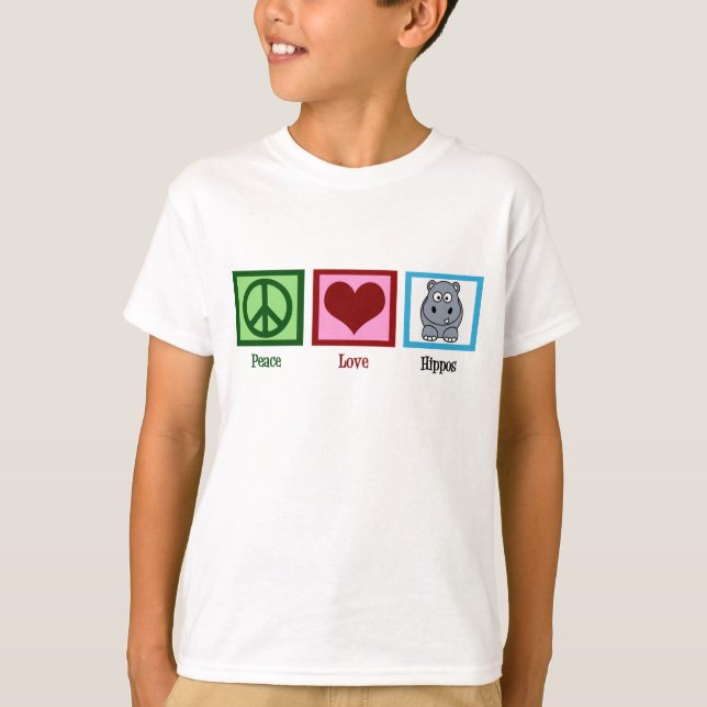 Camiseta Peace Love Hippos Cute Hippo Kids (Frente)