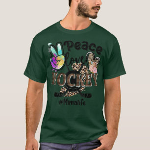 Camiseta Peace Love Hockey Mima Life Mãe Avó Leopardo 