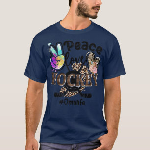 Camiseta Peace Love Hockey Oma Life Mãe Avó Leopardo