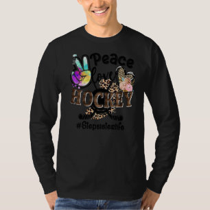 Camiseta Peace Love Hockey Stepirmã Life Mãe Avó Leop