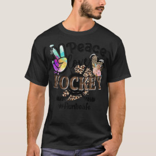 Camiseta Peace Love Hockey Tuntie Life Mãe Avó Leopardo 