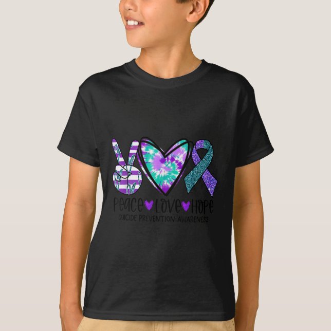 Camiseta Peace Love Hope Suicide Prevention Awareness Tie-d (Frente)