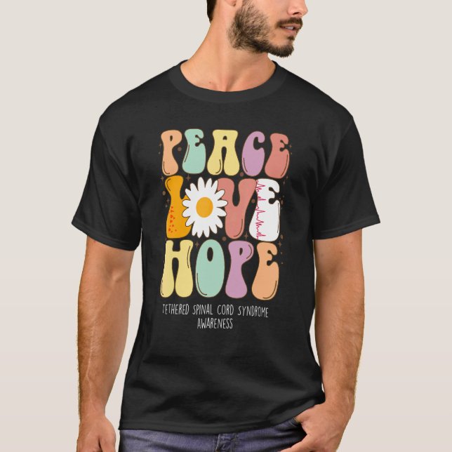 Camiseta Peace Love Hope Tetherine Spinal Syndrome TSCS (Frente)
