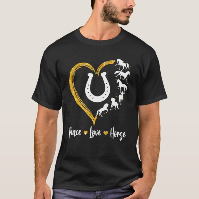 Camiseta Peace Love Horses and Heart Horseshoe Horseback Ri (Frente)