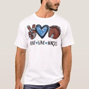 Camiseta Peace Love Horses Engraçado Tee for Horse Lover T-