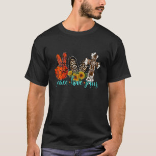 Camiseta Peace Love Jesus Lepard Western Cowhow Sunflower