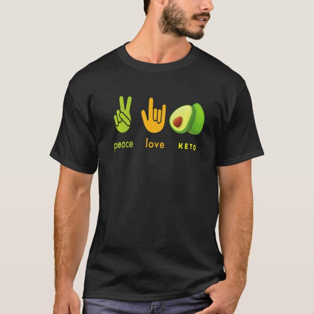 Camiseta Peace Love Keto Funny Hand Sign And Avocado Design (Frente)