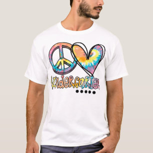 Camiseta Peace Love Kindergarten Engraçado Tie Dye Primeiro