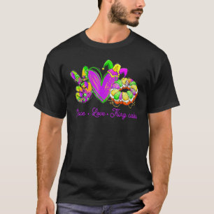 Camiseta Peace Love King Cake Funny Mardi Gras Party Carniv