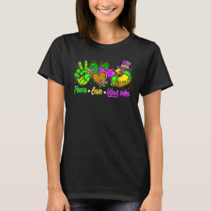 Camiseta Peace Love King Cake Funny Mardi Gras Party Carniv