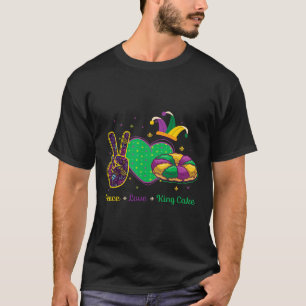 Camiseta Peace Love King Cake Mardi Gras Mascarada Carniva