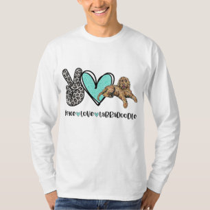 Camiseta Peace Love Labradoodle Ouro Labradoodle Dog Love