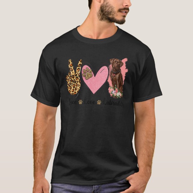 Camiseta Peace Love Labrador Leopard Floral Mãe Labrador Do (Frente)