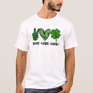 Camiseta Peace Love Luck Lucky Clover Shamrock Rua de Patri