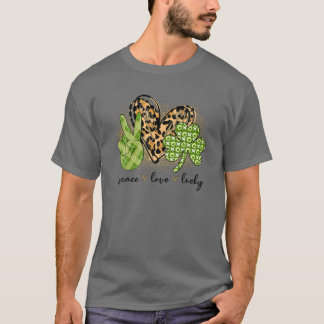 Camiseta Peace Love Lucky Leopard Heart Shamrock Rua Irland