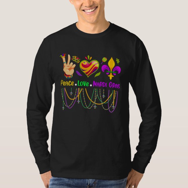Camiseta Peace Love Mardi Gras Beads for women Carnival Par (Frente)