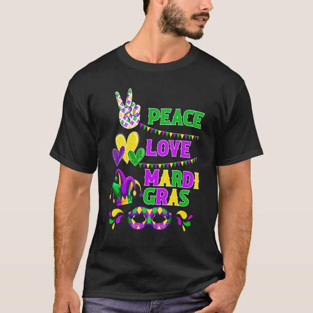 Camiseta Peace Love Mardi Gras Carnival Costume Festival Pa (Frente)