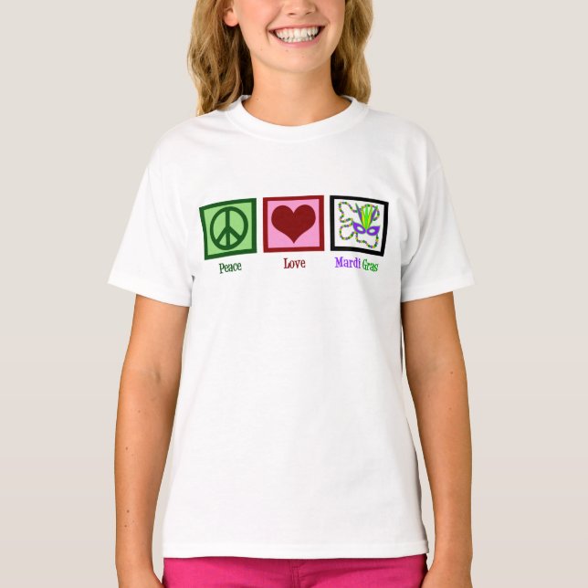 Camiseta Peace Love Mardi Gras Kids (Frente)