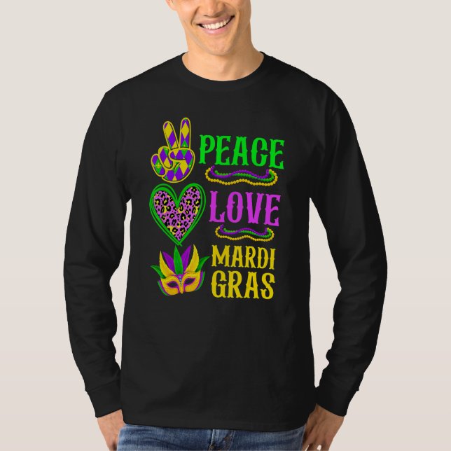 Camiseta Peace Love Mardi Gras Leopard Funny Festival Carni (Frente)