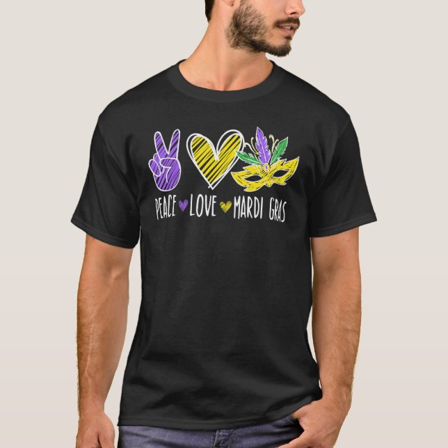 Camiseta Peace Love Mardi Gras New Orleans Louisiana Parade (Frente)