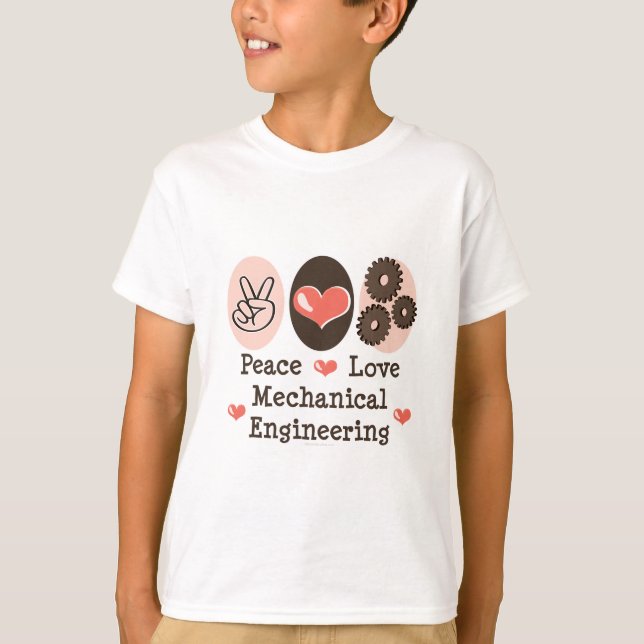 Camiseta Peace Love Mechanical Engineering Kids Sweatshirt (Frente)