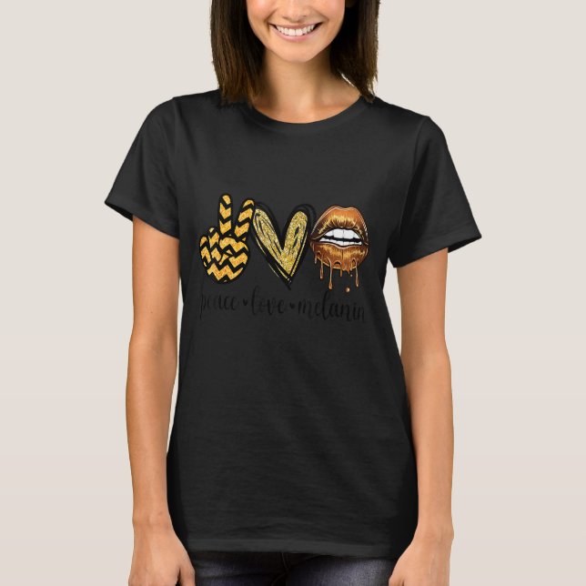 Camiseta Peace Love Melanin Pride With Hand Heart And Lips (Frente)