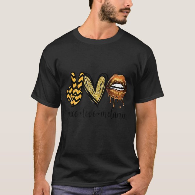 Camiseta Peace Love Melanin Pride With Hand Heart And Lips (Frente)