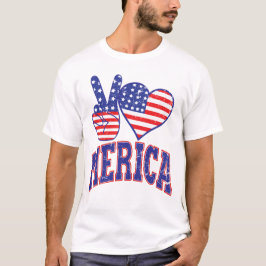 Camiseta Peace Love Merica I Love America Quarto De Julho