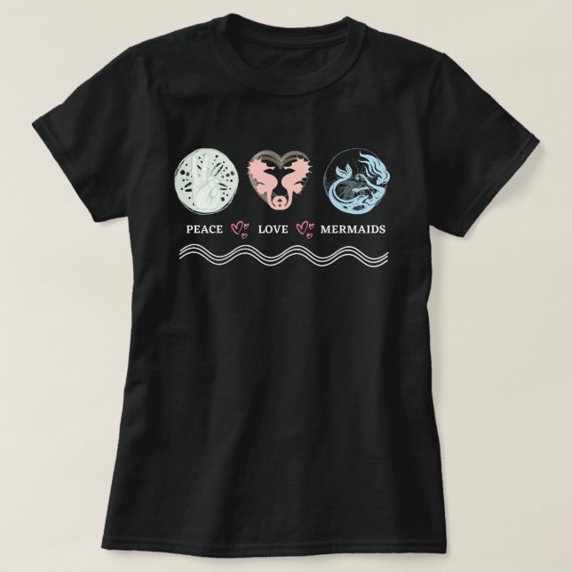 Camiseta Peace Love Mermaids Artsy T-Shirt (Frente do Design)