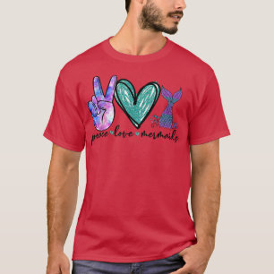 Camiseta Peace Love Mermaids Mermaid Tail Summer Vacation B