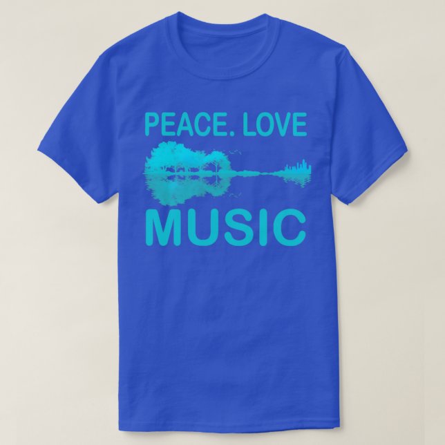 Camiseta Peace Love Music Guitar Lake Shadow Hippie (Frente do Design)