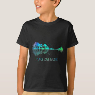 Camiseta Peace Love Music Guitar Lake Shadow Hippie Musicia