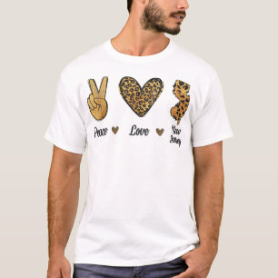 Camiseta Peace Love New Jersey Leopard Flag Map Souvenirs M
