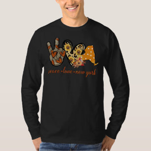 Camiseta Peace Love New York Map Vintage Sunflower Leopard