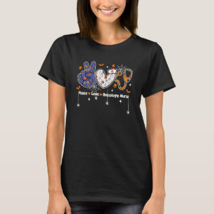 Camiseta Peace Love Oncology Enfermeira Enfermando Vida Hal