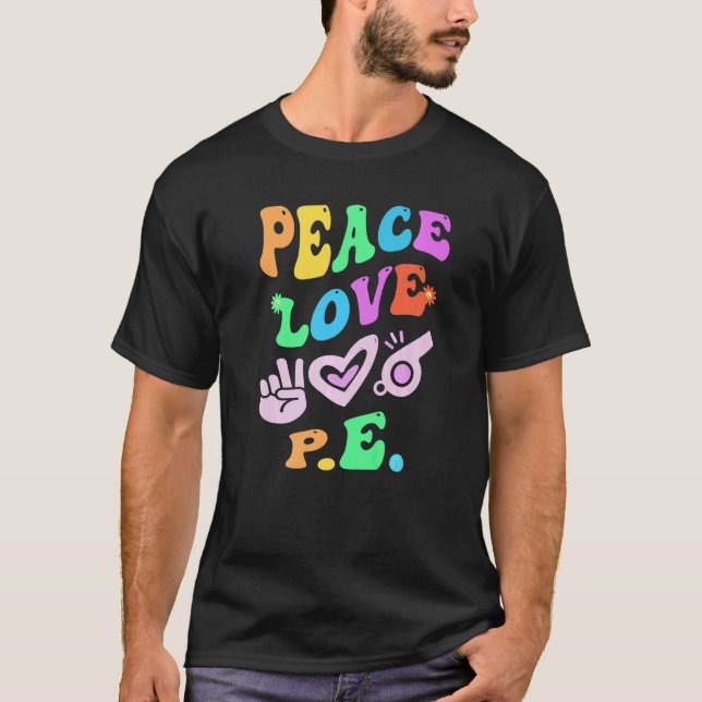 Camiseta PEACE LOVE P E Retro STEM Professor Groovy De Volt (Frente)