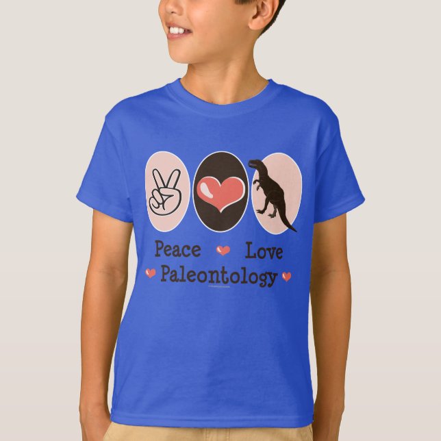 Camiseta Peace Love Paleontology Kids Oranan Tshirt (Frente)