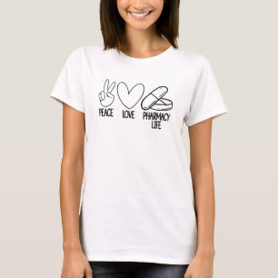 Camiseta Peace Love Pharmacy Life Tech Farmacêutica