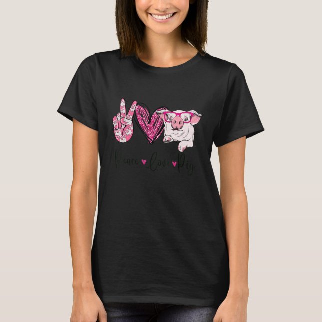Camiseta Peace Love Pig Farmer Women Gifts Hand Sign Heart  (Frente)