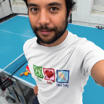 Camiseta Peace Love Ping Pong<br><div class="desc">A cool ping pong player Christmas gift. A cute table tennis present featuring a green peace sign, red heart, and a ping pong racket.</div>