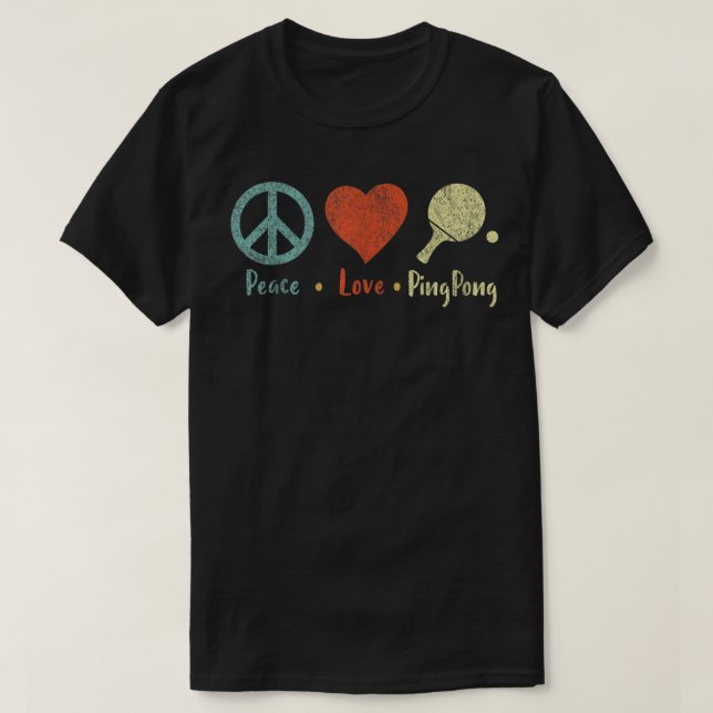 Camiseta Peace Love Ping Pong Table Tennis Player Retro Vin (Frente do Design)