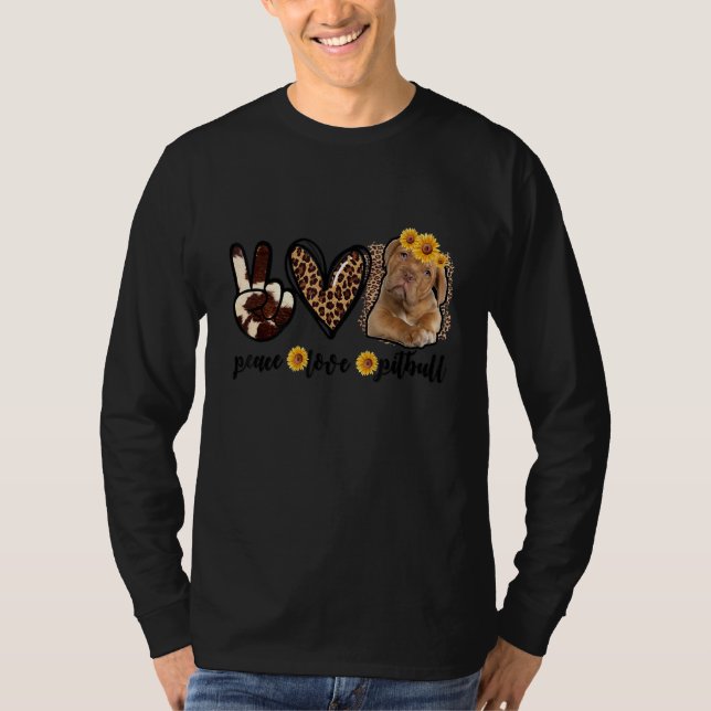 Camiseta Peace Love Pitbull Leopard Sunflower Para Pitbull (Frente)
