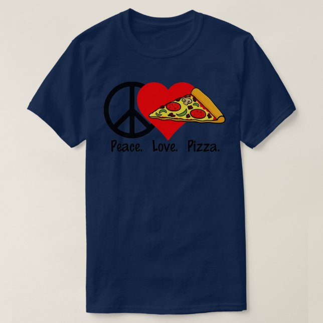 Camiseta Peace Love Pizza Coma Fatia de Festas de Comida (Frente do Design)