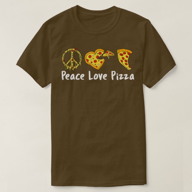 Camiseta Peace Love Pizza Engraçado Pizza (Frente do Design)