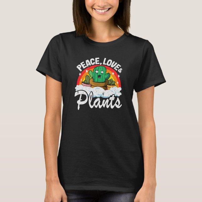 Camiseta Peace Love & Plant Cactus Rainbow Landscaper Plano (Frente)