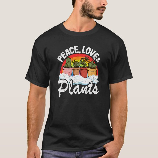 Camiseta Peace Love & Plant Retro Rainbow Landscaper Plant (Frente)