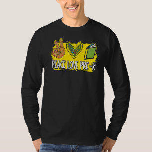 Camiseta Peace Love Pre K Back To School Cute Stuac