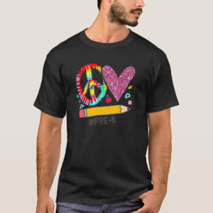 Camiseta Peace Love Pre K Back To School Team Squ