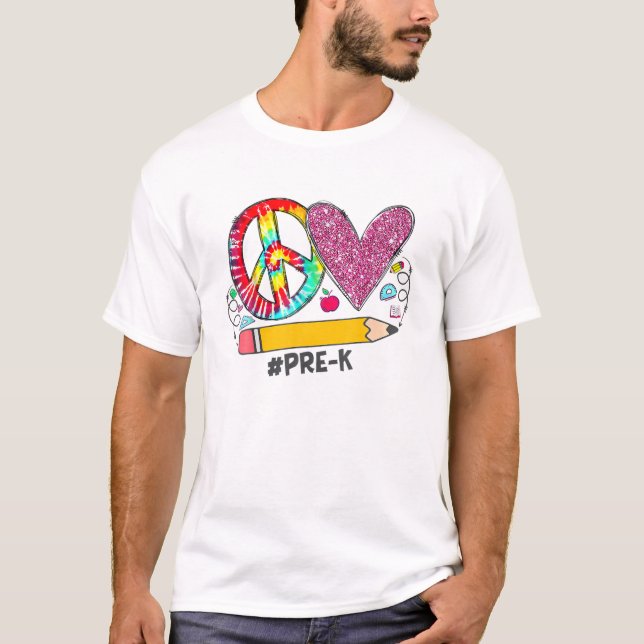 Camiseta Peace Love Pre K Back To School Team Squ (Frente)